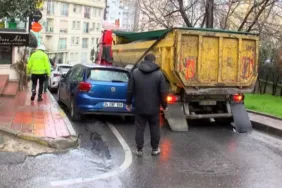 Beşiktaş'ta hafriyat kamyonunun tekeri fırladı 1 öğrenci yaralandı