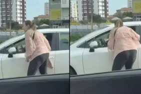 Bir kadın tartıştığı kadın sürücüyü trafikte darp etti
