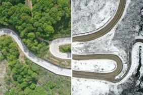 Uludağ'ın kıvrımlı yollarında kışın beyazı baharın yeşili aynı karede buluştu