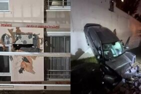 Katlı otoparktan uçan otomobil, apartmanın 3'üncü katına çarptı