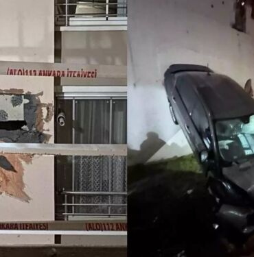Katlı otoparktan uçan otomobil, apartmanın 3'üncü katına çarptı