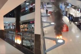 Korkutucu anlar Yalova'da alışveriş merkezinde avize yangını kameraya yansıdı