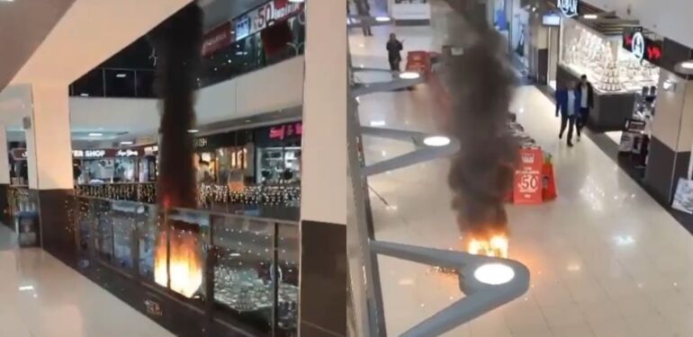 Korkutucu anlar Yalova'da alışveriş merkezinde avize yangını kameraya yansıdı