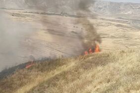 Biçerdöver alev aldı 450 dönüm buğday ekili arazi kül oldu