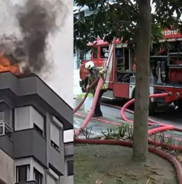 Kadıköy'de 13 katlı binanın çatısında yangın çıktı