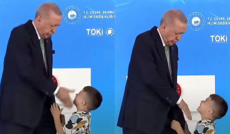 Erdoğan elini öpmeyen çocuğa önce tokat attı, sonra harçlık verdi...