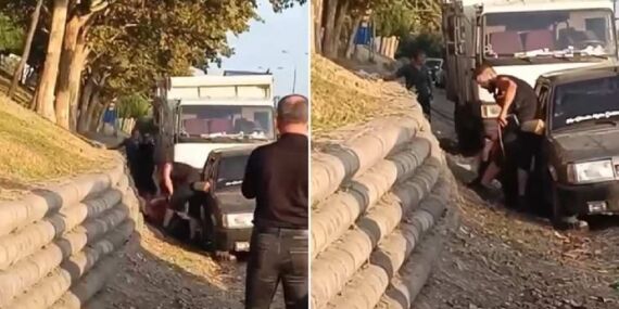 Otoyol kenarında kadını darbettiler!