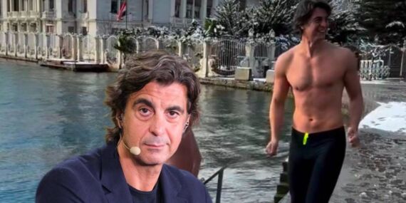 Karlı havada denize girdi: İbrahim Kutluay sosyal medyada gündem oldu!