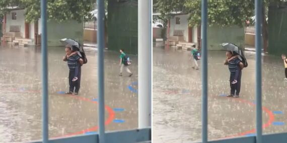 Yürek ısıtan görüntüler… Sağanak altında torunuyla İstiklal Marşı’nı dinledi