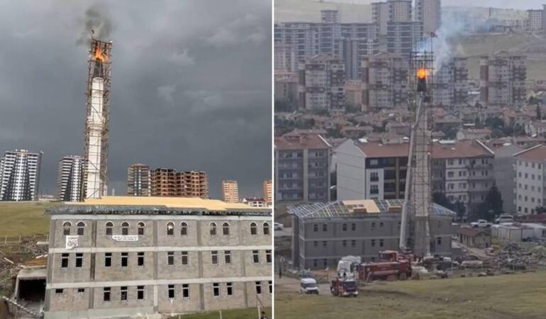 Ankara’da sağanak etkisi: Yıldırım düşen minarede yangın çıktı!