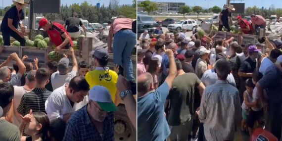 Dağıtılan 12 ton karpuz izdiham yarattı!