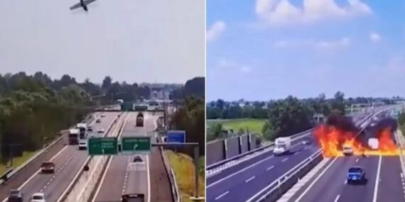İtalya’da uçak otobana düştü ortaklık alev aldı!