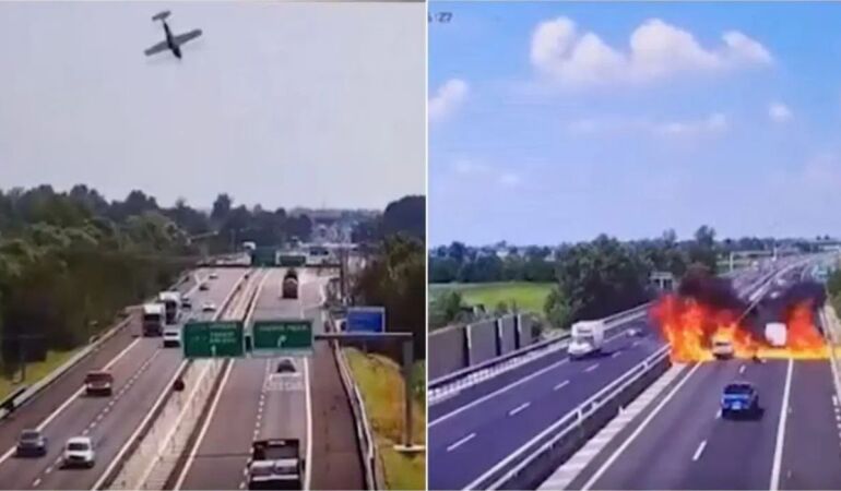 İtalya’da uçak otobana düştü ortaklık alev aldı!