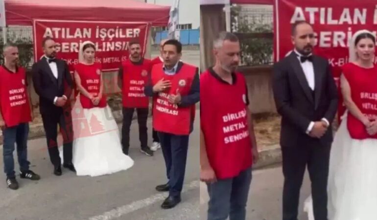 Düğün günü işten çıkarıldı Gelinliğiyle direniş çadırına gitti