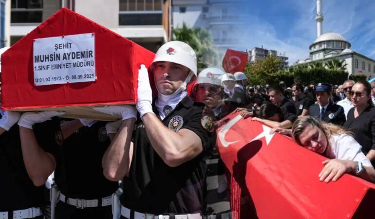İzmir'de şehit olan polisler son yolculuğuna uğurlandı