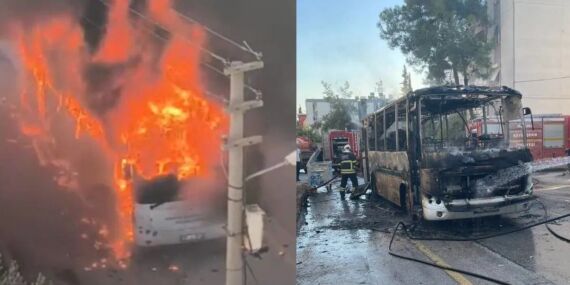 Adana’da park halindeki özel halk otobüsü yandı: Alevler aracı sardı