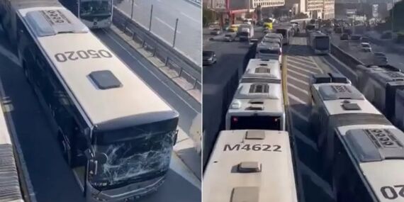 Aynı yönde ilerleyen iki metrobüs kaza yaptı!