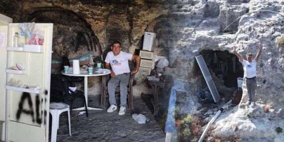 Depremden sonra mağaraya yerleşmişti: Zabıta ekipleri tahliye etti