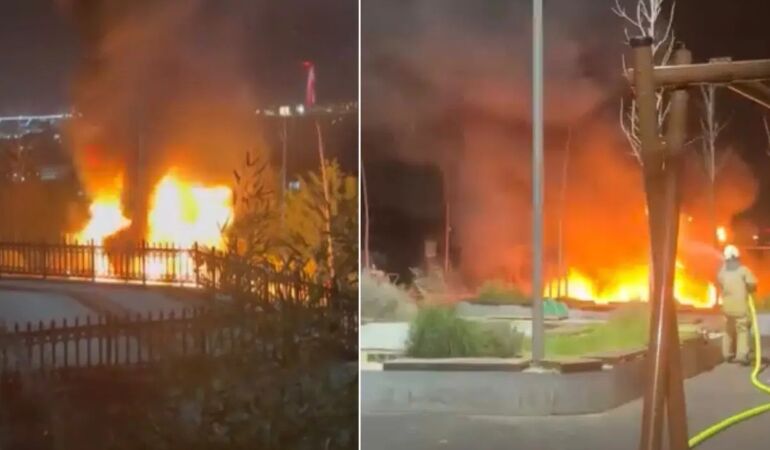 İstanbul'da çocuk parkı alev alev yandı!