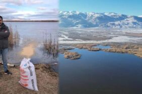 Donan Eber Gölü'ne kuşlar için yem bıraktılar