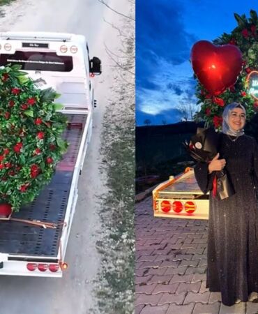 Dev buketle evlilik teklifi etti