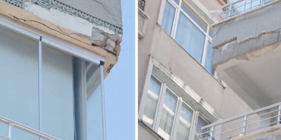 Güngören’de binadan düşen beton parçaları otomobillere zarar verdi