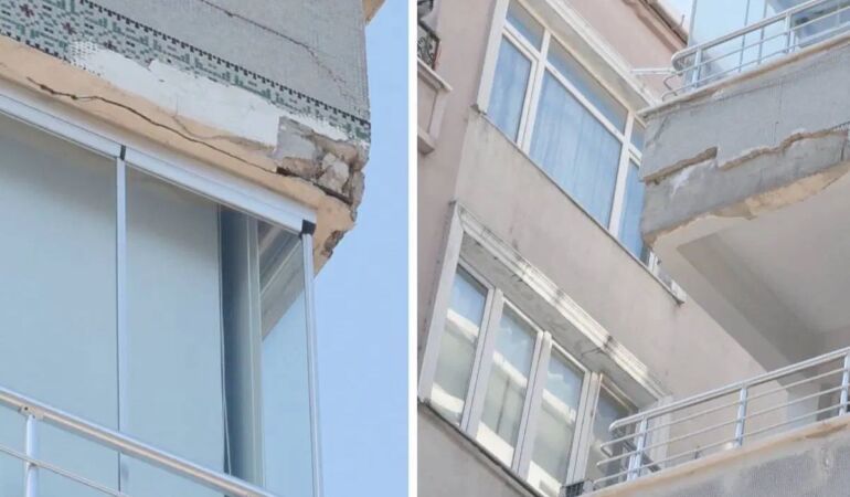 Güngören’de binadan düşen beton parçaları otomobillere zarar verdi