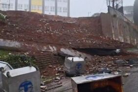Maltepe'de ortaokulun istinat duvarı çöktü!