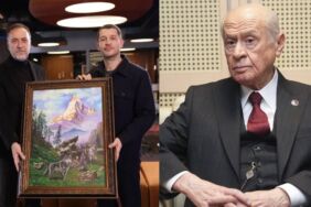 Uraz Kaygılaroğlu’na Bahçeli’den hediye ‘Bozkurt’ tablosu teslim edildi