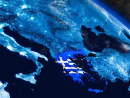 greece-embedded-flag-space-national-night-d-illustration-detailed-planet-surface-visible-city-lights