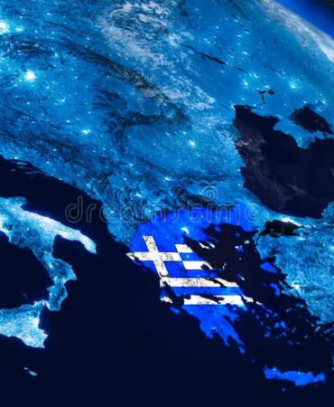 greece-embedded-flag-space-national-night-d-illustration-detailed-planet-surface-visible-city-lights
