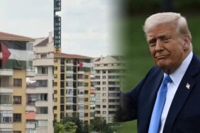 Trump’ın Ankara ziyareti öncesi dikkat çeken görüntü Otelin karşısına Filistin bayrağı asıldı
